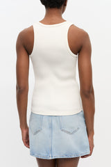 GANNI Hot Sale Ivory Ribbed Tank Top