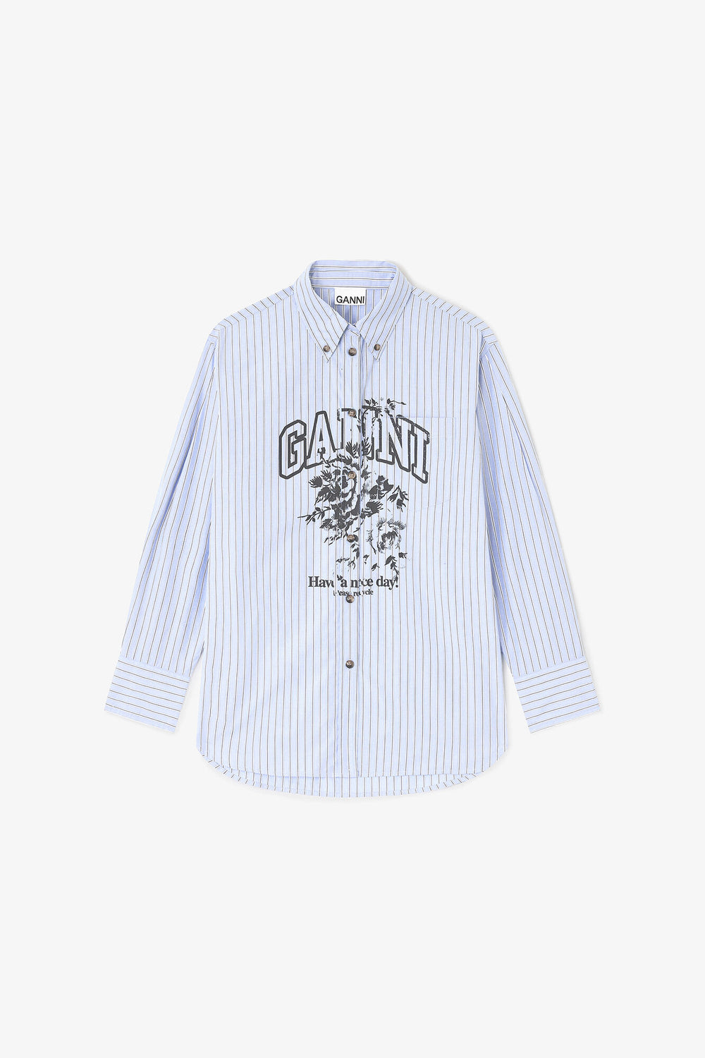 GANNI Discount Blue Stripe Logo Shirt