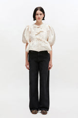 GANNI Outlet Satin Peplum Tie Blouse