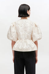 GANNI Outlet Satin Peplum Tie Blouse