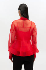 GANNI For Sale Red Organza Peplum Shirt