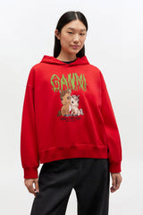 GANNI Outlet Red Graphic Cropped Hoodie