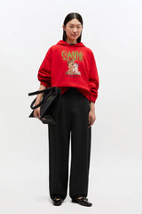 GANNI Outlet Red Graphic Cropped Hoodie