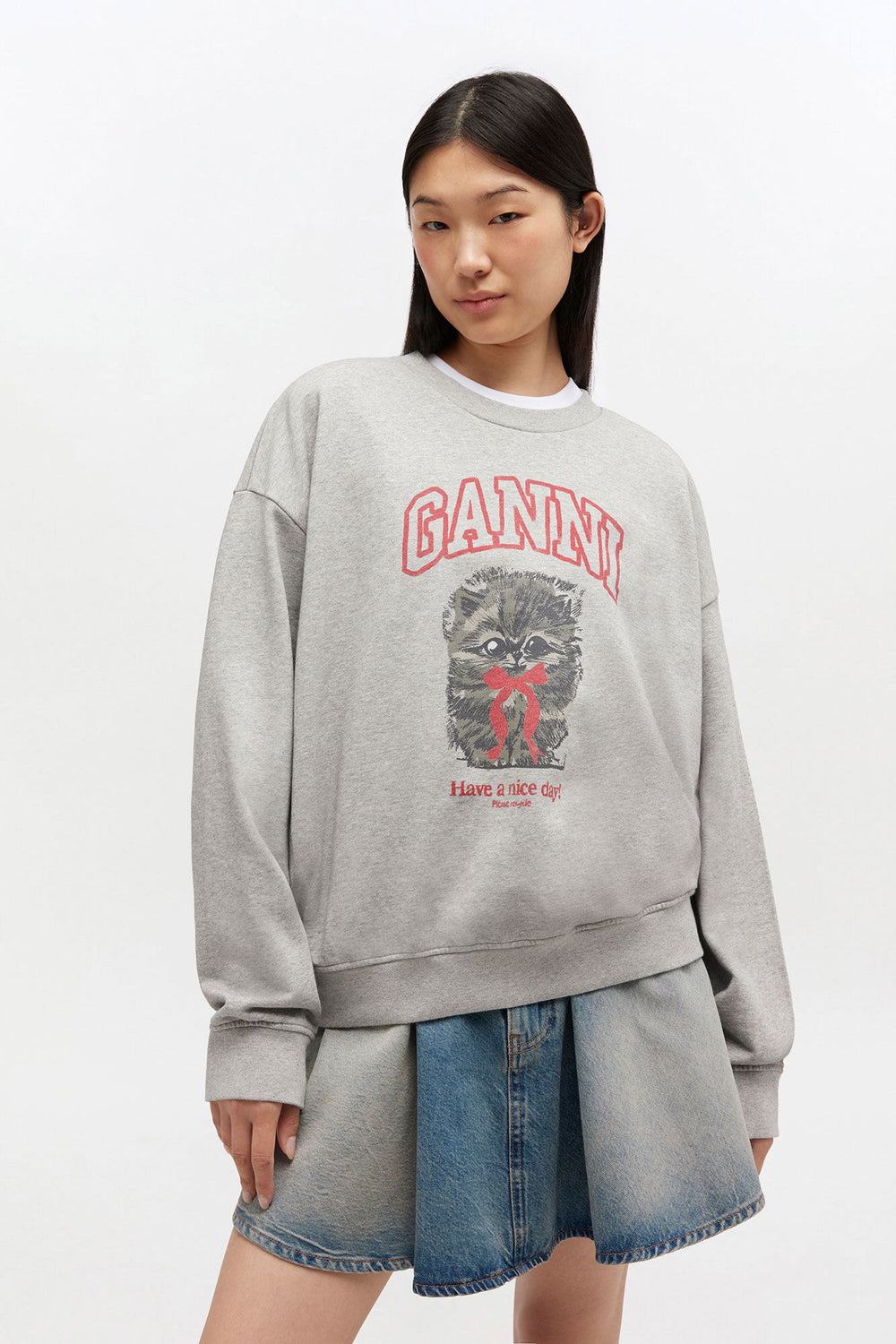 GANNI New Grey Kitty Sweatshirt