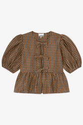 GANNI On Sale Crinkled Check Blouse