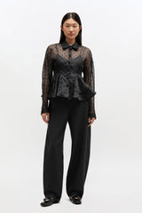 GANNI Hot Sale Black Organza Peplum Shirt
