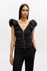 GANNI us Black Ruched Top