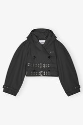 GANNI Hot Sale Black Bonded Cotton Short Trench Jacket
