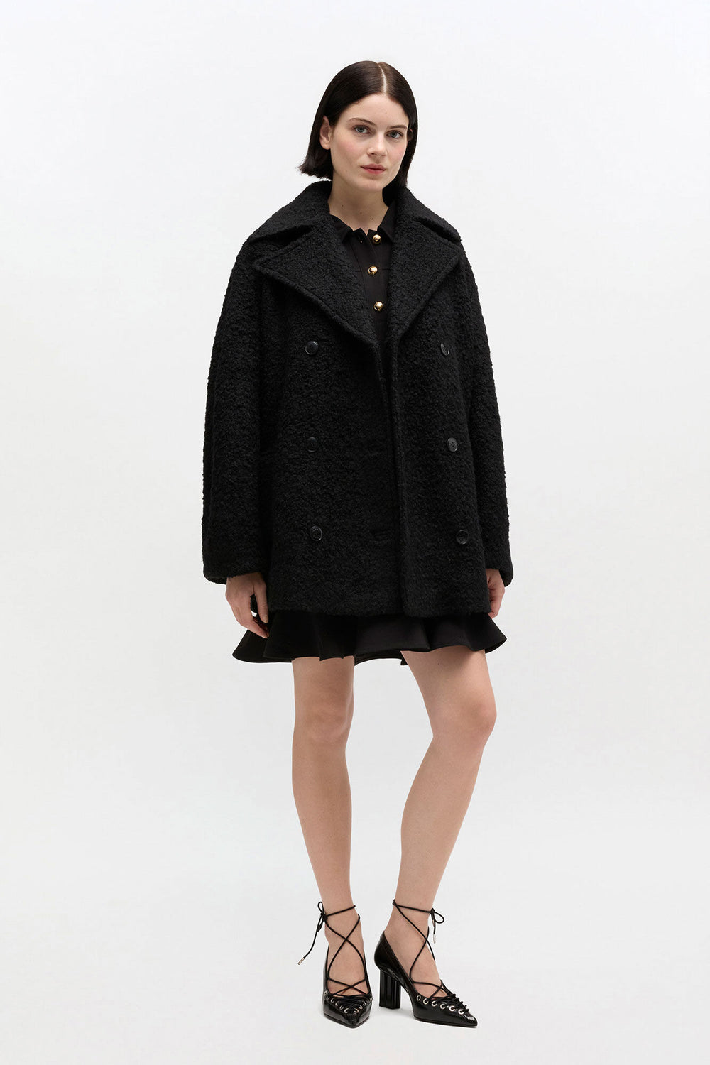 GANNI Online Black Boucle Midi Coat