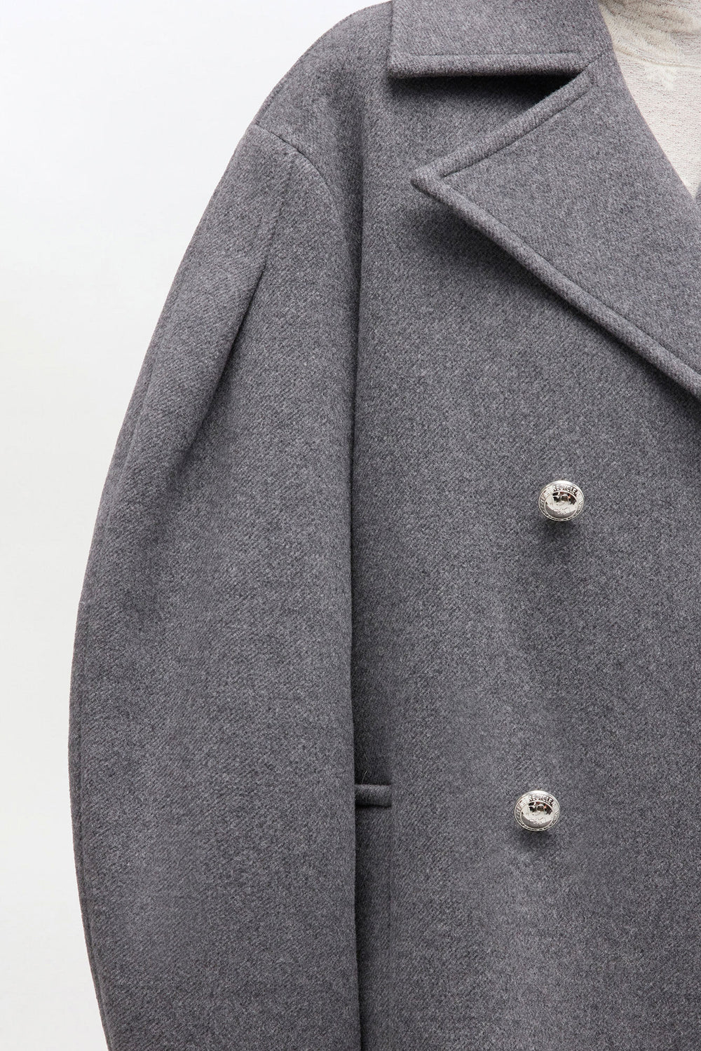 GANNI On Sale Grey Wool Oversized Midi Peacoat