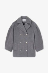 GANNI On Sale Grey Wool Oversized Midi Peacoat