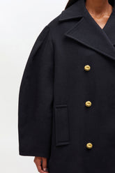 GANNI For Sale Dark Blue Wool Oversized Midi Peacoat