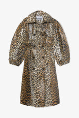 GANNI Hot Sale Leopard Laminated Cotton Trench Coat