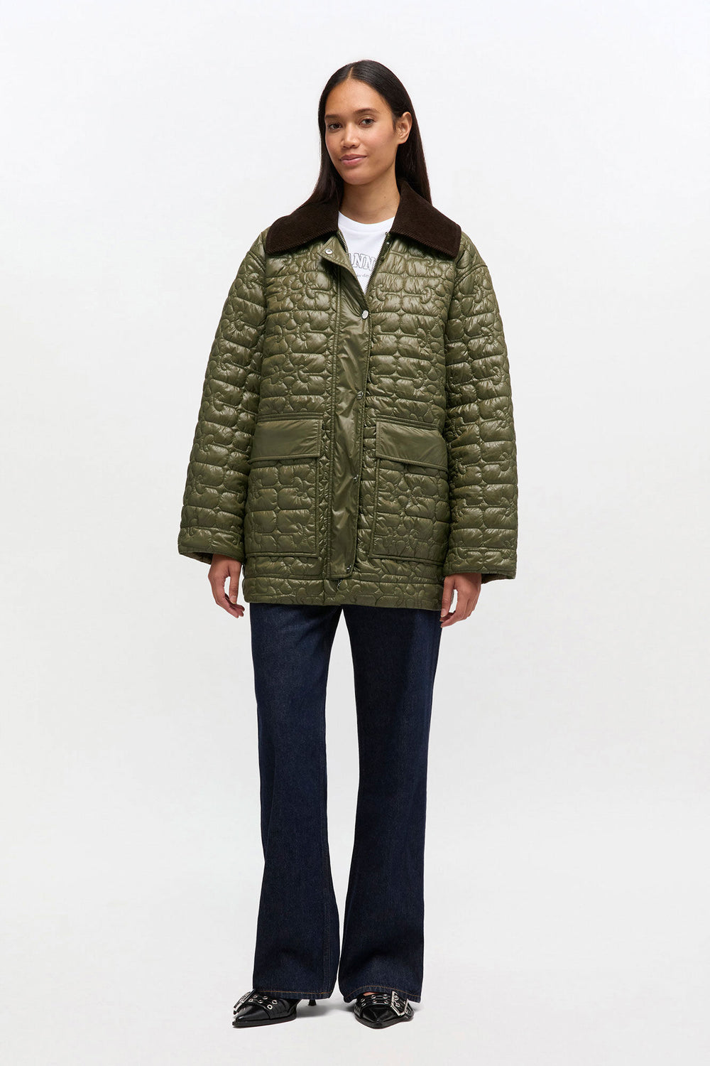 GANNI Sale Shiny Quilt Midi Jacket