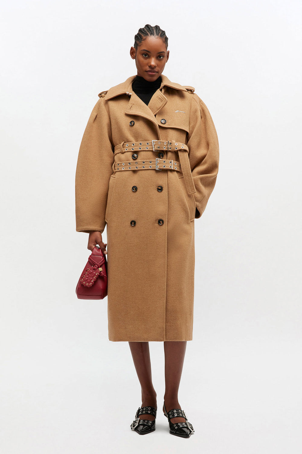 GANNI Outlet Wool Trench Coat
