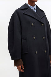 GANNI Hot Sale Dark Blue Wool Oversized Long Peacoat