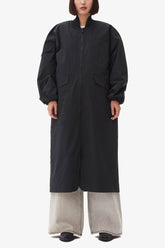 GANNI Hot Sale Black Tech Seersucker Oversized Shell Coat