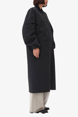 GANNI Hot Sale Black Tech Seersucker Oversized Shell Coat