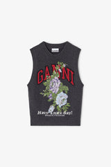 GANNI Discount Dark Grey Rose Wool Vest