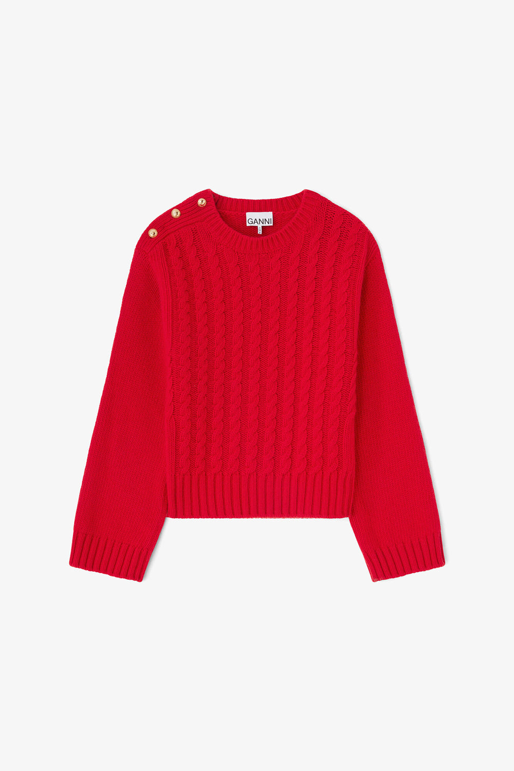 GANNI Discount Red Cable Wool Mix Sweater