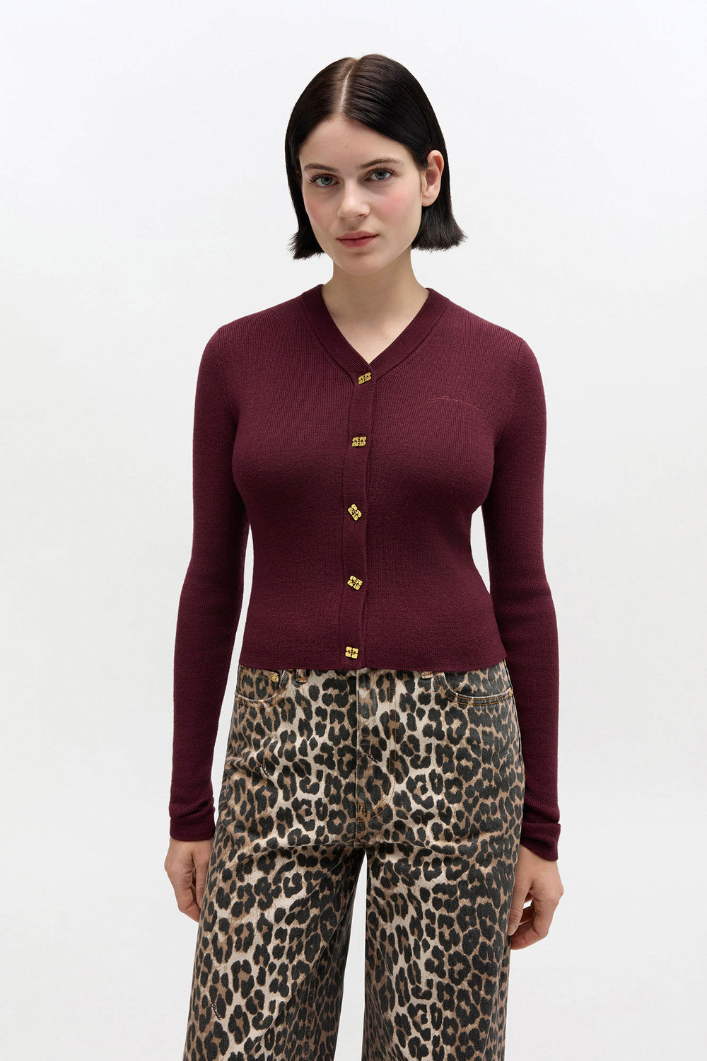 GANNI Online Ribbed V-Neck Cardigan