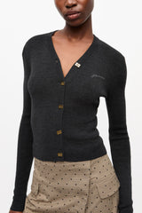 GANNI Discount Black Mini Ribbed Merino Cardigan