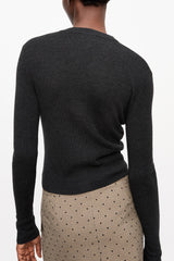 GANNI Discount Black Mini Ribbed Merino Cardigan