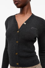 GANNI Discount Black Mini Ribbed Merino Cardigan