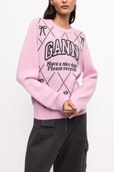 GANNI On Sale Pink Graphic Bow Sweater