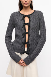 GANNI Outlet Grey and Black Cashmere Mix Tie String Cardigan