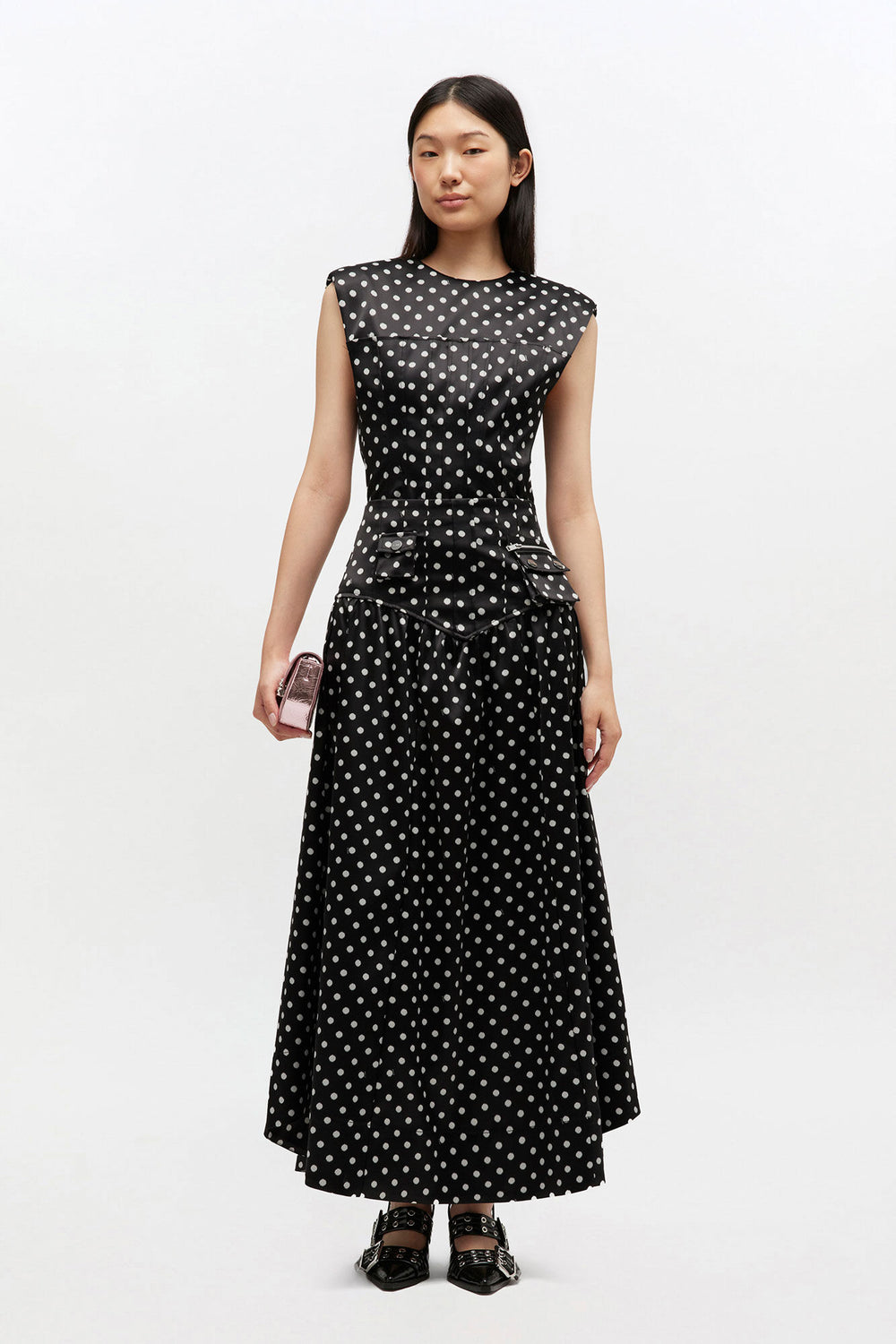 GANNI Hot Sale Polka-Dot Satin Corset Skirt