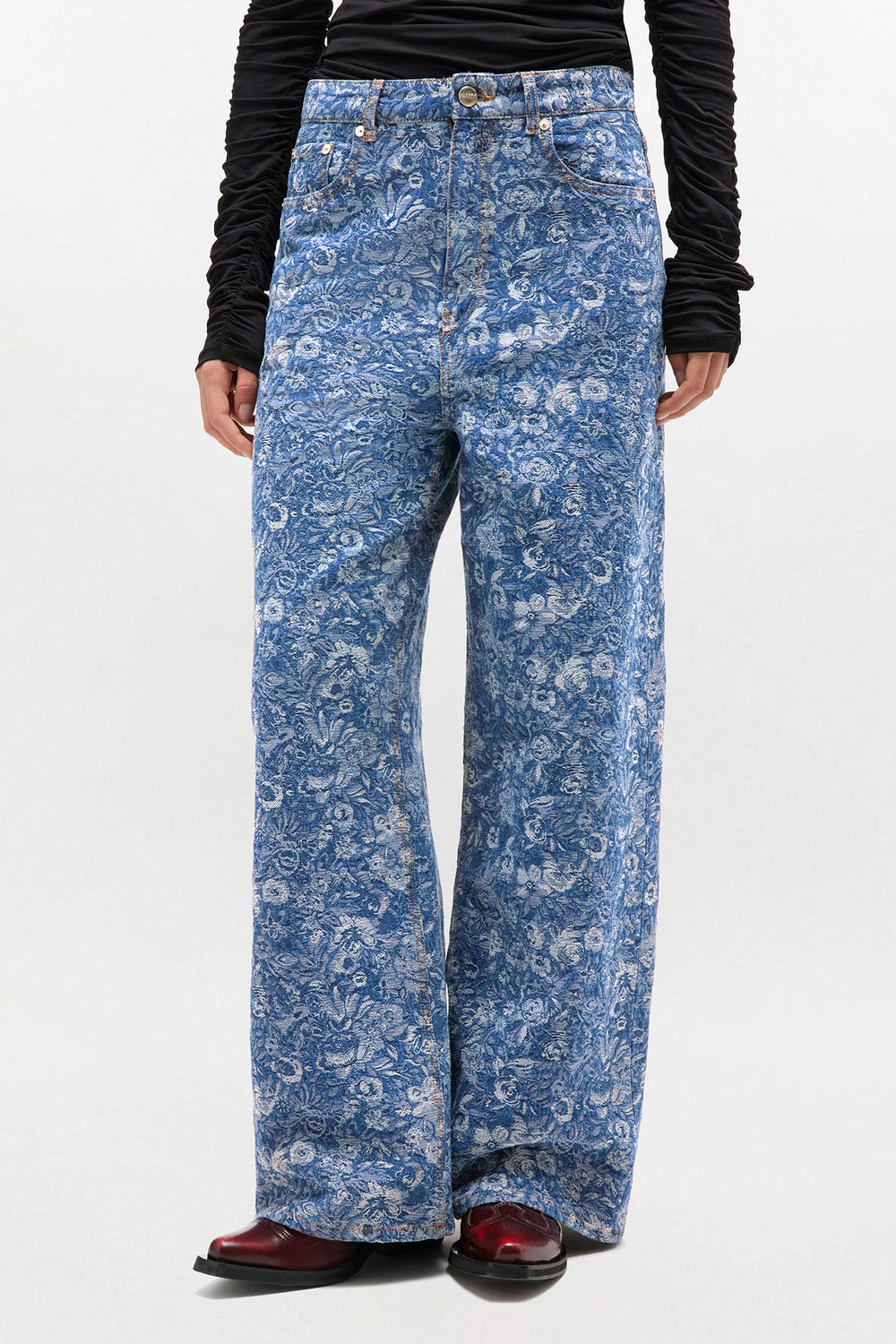 GANNI Sale Baggy Jeans in Blue Tapestry Denim