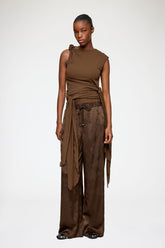 GANNI New Pants in Brown Satin