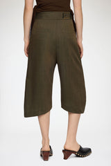 GANNI On Sale Capri Pants in Brown Wool Melange