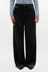 GANNI New Baggy Jeans in Black Washed Denim