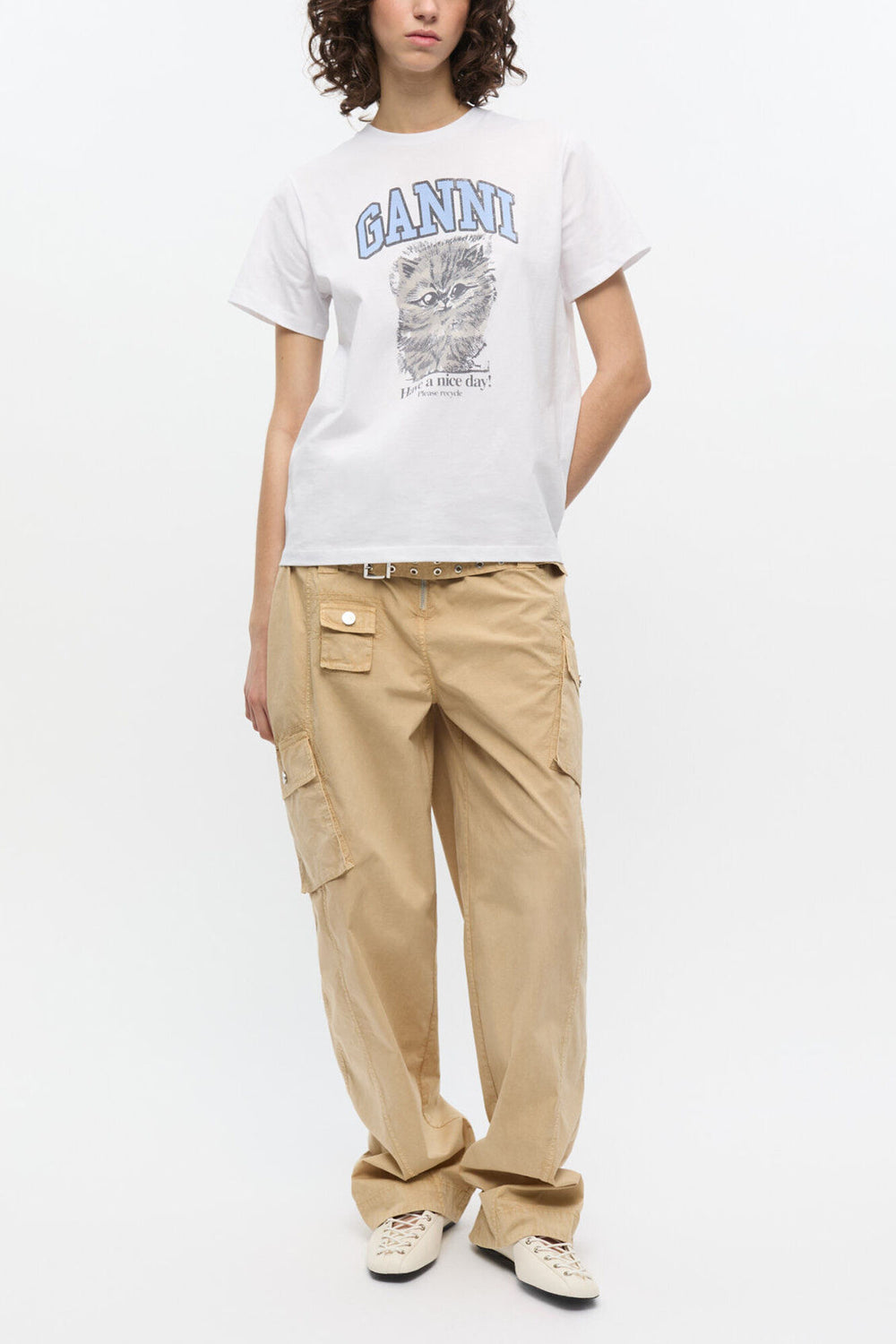 GANNI Discount Washed Stretch Cotton Pocket Pants