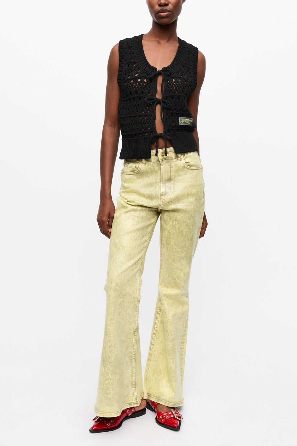 GANNI On Sale Green Foil Jeans