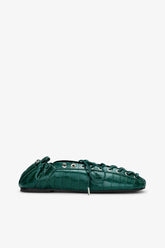 GANNI Online Lace-Up Ballerinas in Green Croco