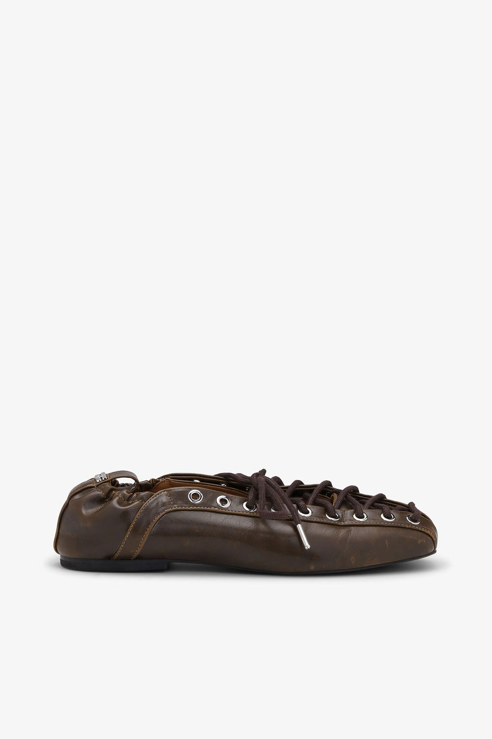 GANNI Sale Lace-Up Ballerinas in Dark-Olive Oleatex