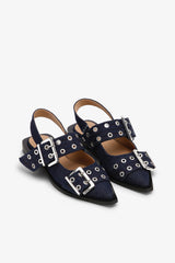 GANNI Online Denim Feminine Buckle Ballerinas