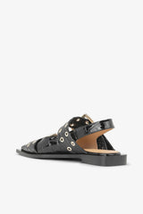 GANNI Discount Feminine Buckle Ballerinas in Black Croco Patent