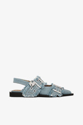 GANNI For Sale Feminine Buckle Ballerinas in Denim with Charms