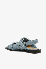 GANNI For Sale Feminine Buckle Ballerinas in Denim with Charms
