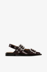 GANNI Hot Sale Feminine Buckle Ballerinas in Snake Burgundy