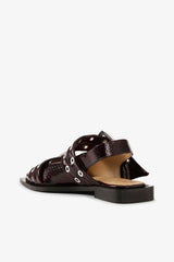 GANNI Hot Sale Feminine Buckle Ballerinas in Snake Burgundy