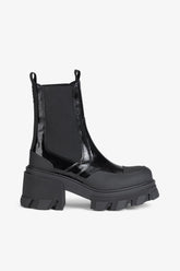 GANNI us Cleated Heeled Mid Chelsea Boots in Black Naplack