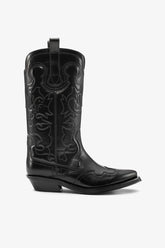 GANNI Discount Mid Shaft Embroidered Western Boots in Black