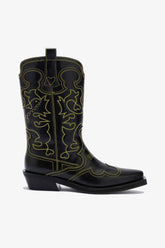 GANNI Hot Sale Mid Shaft Embroidered Western Boots