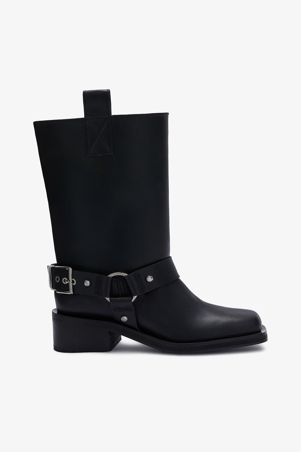 GANNI New Mid Shaft Biker Boot in Black