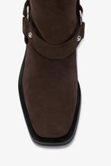 GANNI Outlet Mid Shaft Biker Boot in Brown Suede
